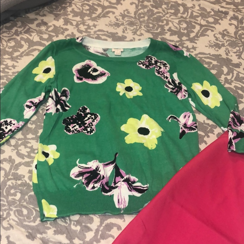 J crew green floral sweater sz large